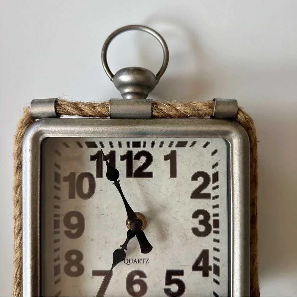 Farmhouse style analog desktop clock rope trim battery operated‎